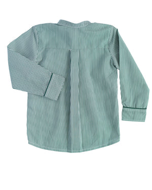 Green Striped Banded Collar Shirt- FINAL SALE