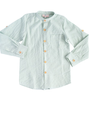 Sage Windowpane Banded Collar Shirt-FINAL SALE