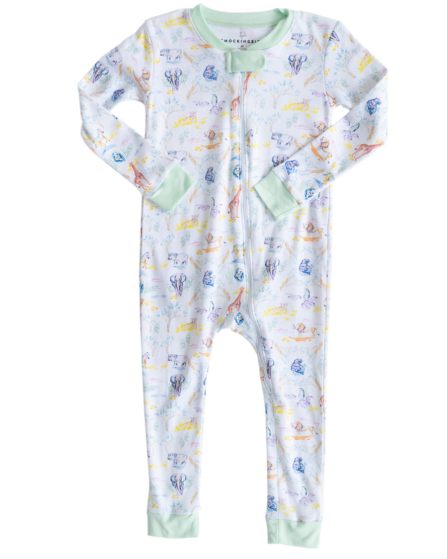 Rainbow Zoo Animals Pima Cotton Zip Up Pajamas