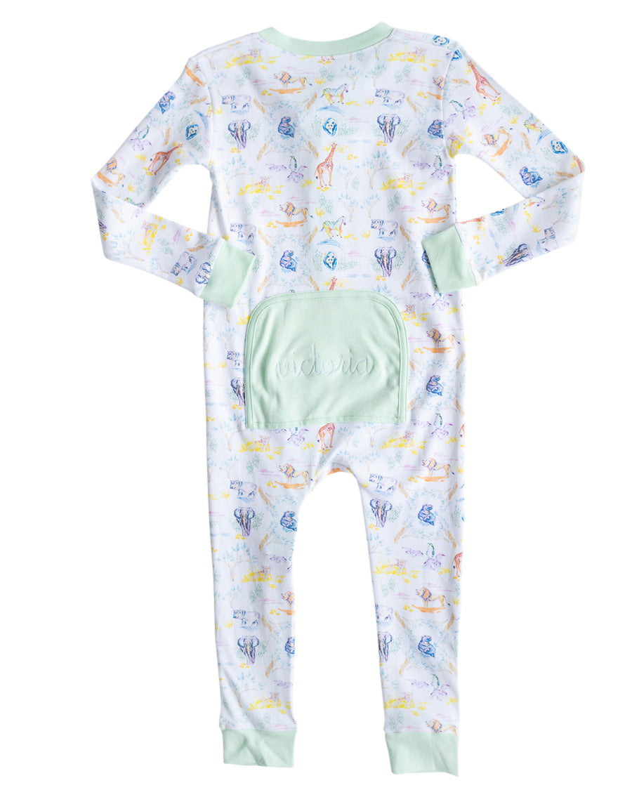 Rainbow Zoo Animals Pima Cotton Zip Up Pajamas