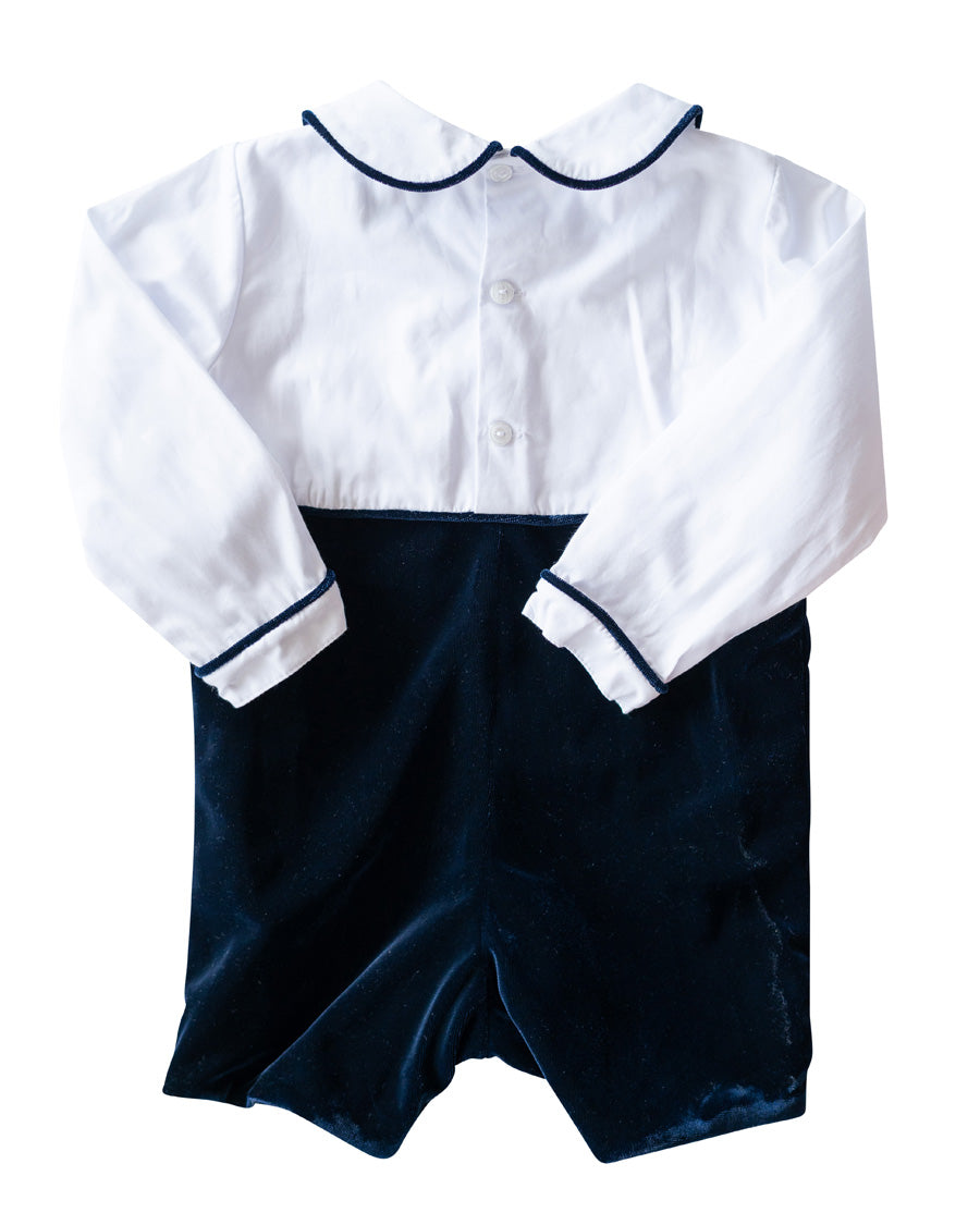 Navy Velvet Shortall with Peter Pan Collar- FINAL SALE