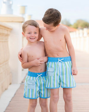 Blue and Green Striped Swim Trunks-FINAL SALE