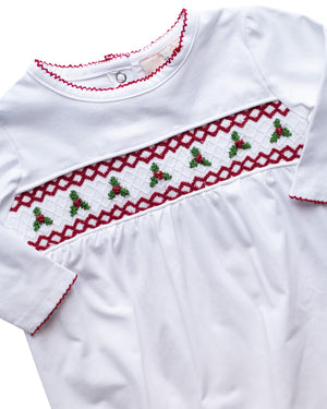 Holly Berry Smocked Baby Gown- FINAL SALE