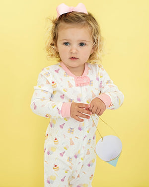 Party Time Pima Zip Up Pajamas with Pink Trim- FINAL SALE