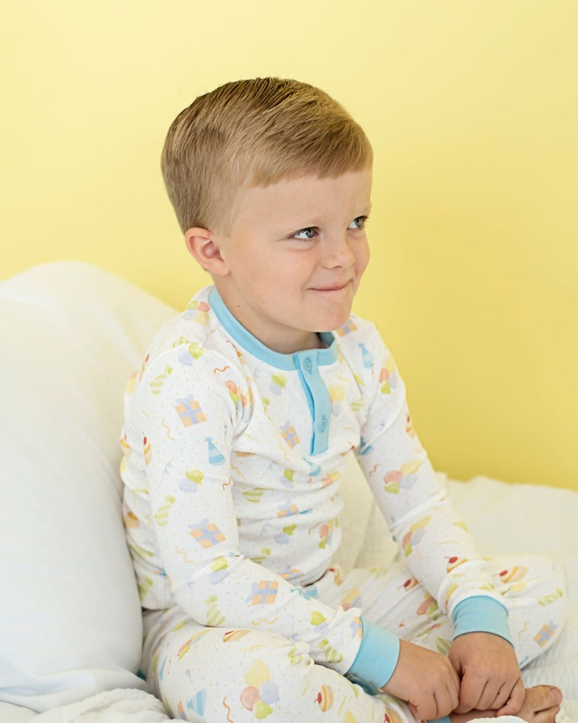 Party Time Pima Pajama Set with Blue Trim- FINAL SALE