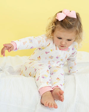 Party Time Pima Zip Up Pajamas with Pink Trim- FINAL SALE