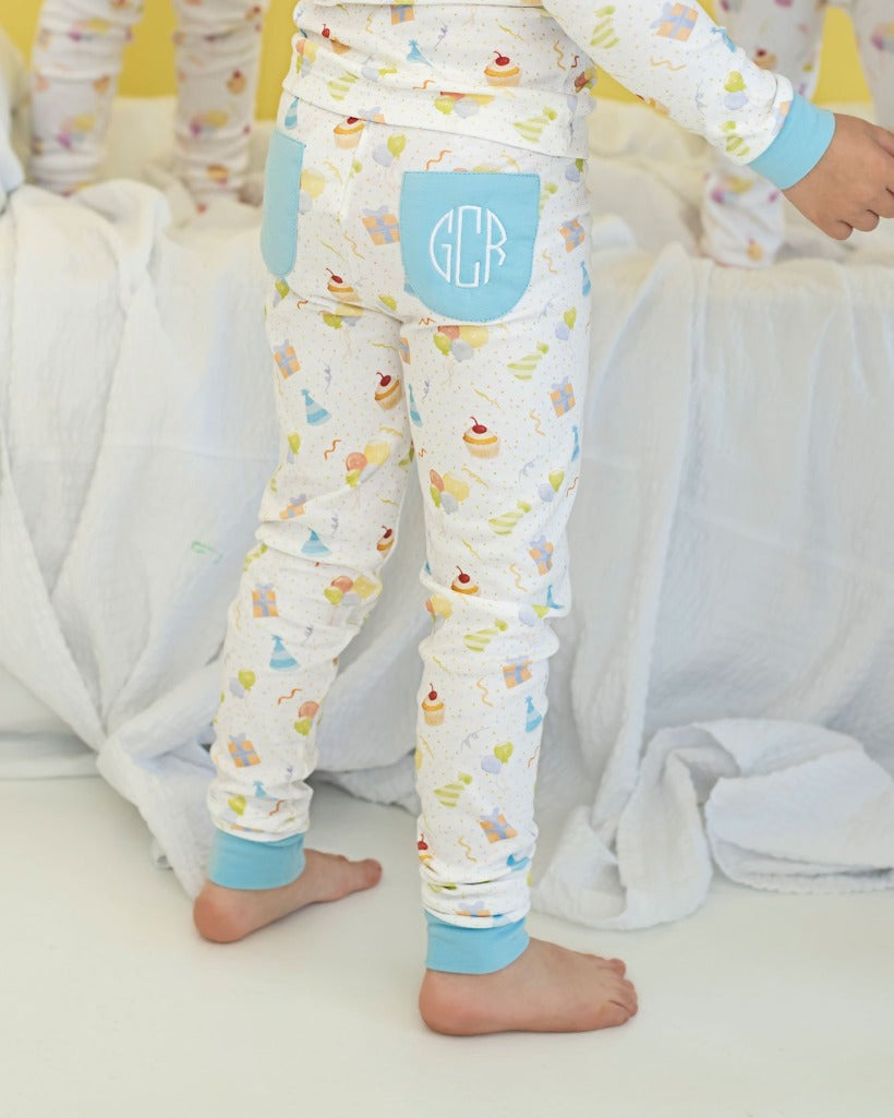 Party Time Pima Pajama Set with Blue Trim- FINAL SALE