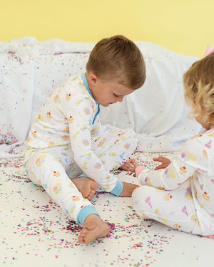 Party Time Pima Pajama Set with Blue Trim- FINAL SALE