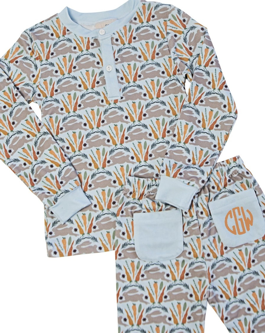 Spring Bunnies Blue Pima Cotton Pajama Set-FINAL SALE