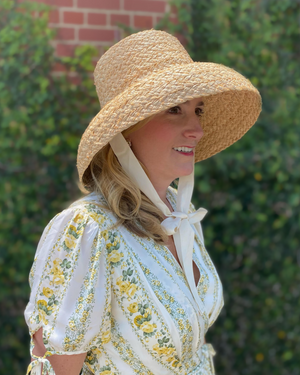 Straw Sun Hat for Ladies with Ecru Ribbon-FINAL SALE