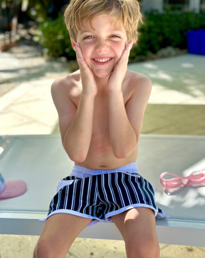 Navy Striped Boys Swim Trunks-FINAL SALE