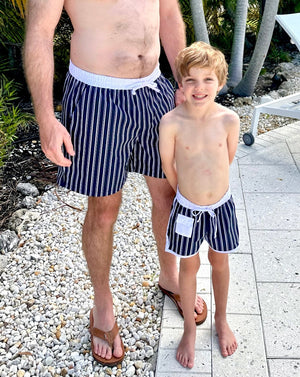 Navy Striped Mens Swim Trunks-FINAL SALE