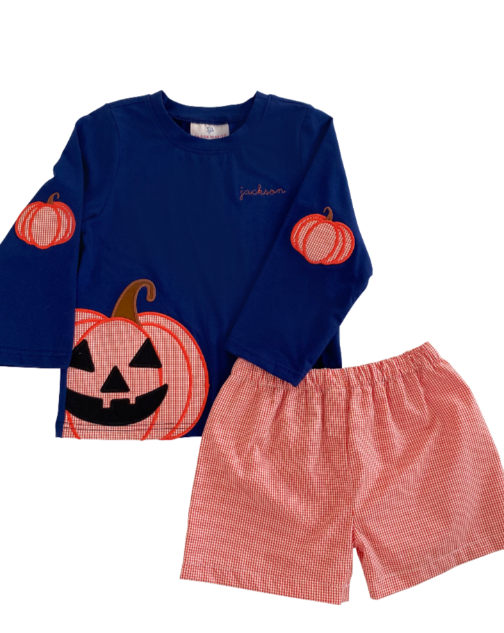 Jackolantern Applique Shorts Set