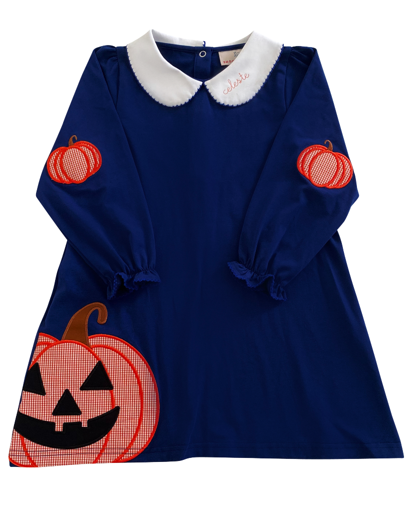 Jackolantern Applique Navy Knit Dress