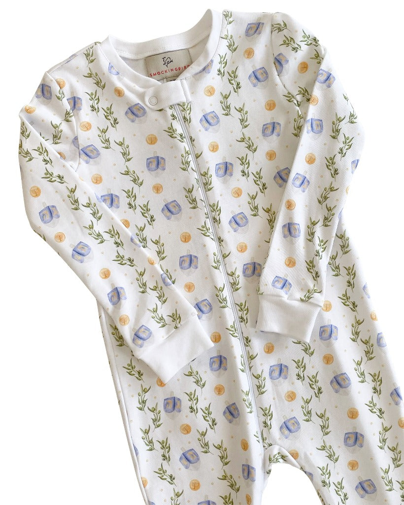 Dreaming of Dreidels Hanukkah Pima Cotton Zip Up Pajamas- FINAL SALE