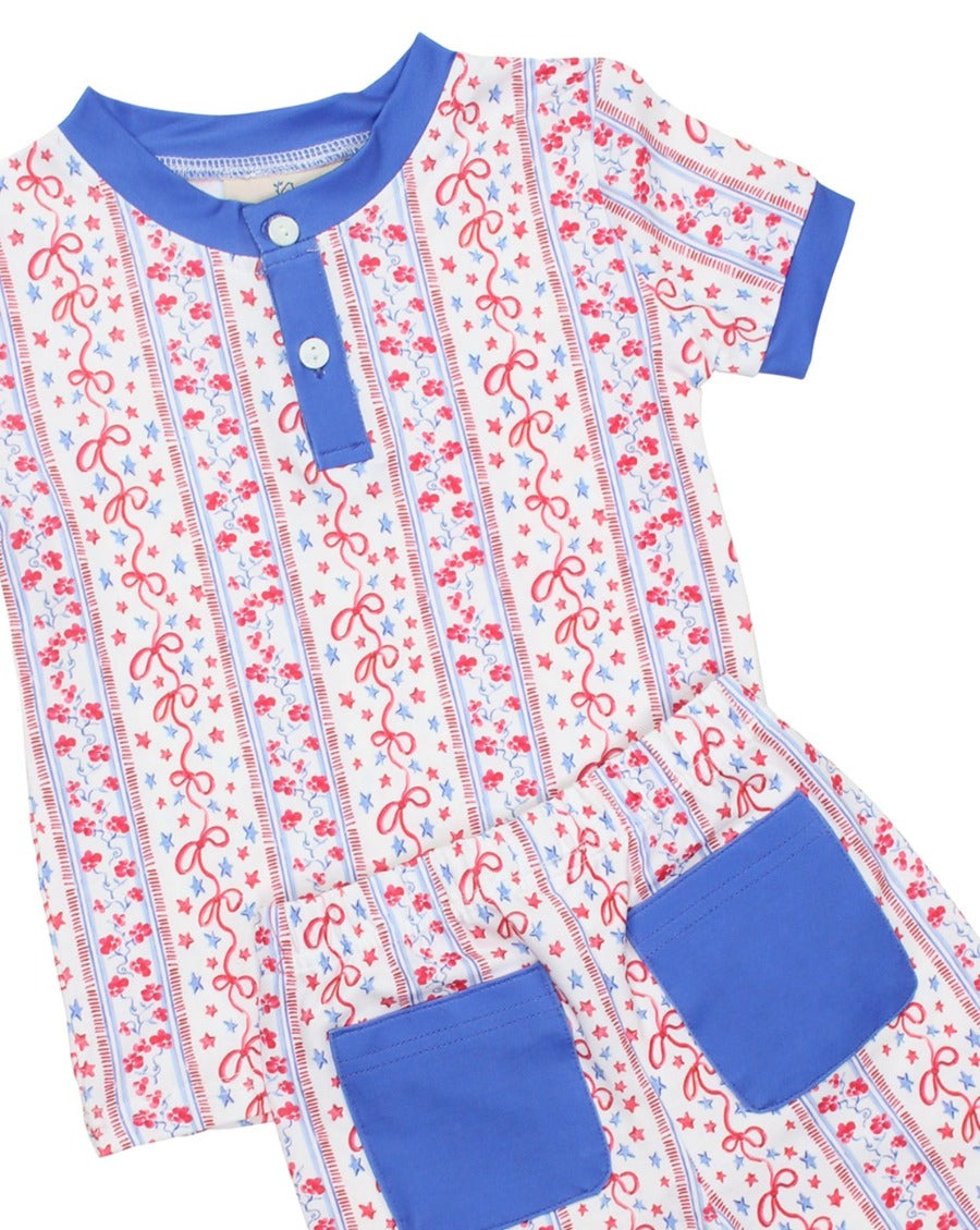 Stars and Stripes Pajama Set with Blue Trim- FINAL SALE