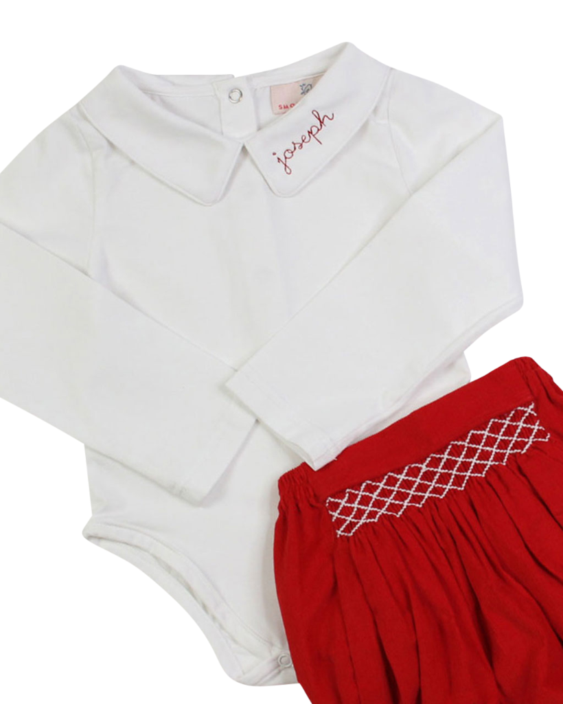 Red Smocked Diaper Set- FINAL SALE