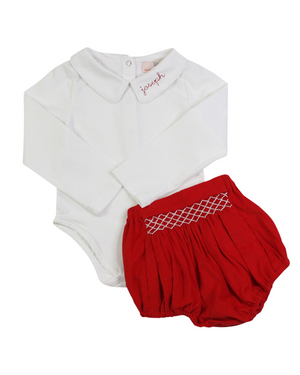 Red Smocked Diaper Set- FINAL SALE