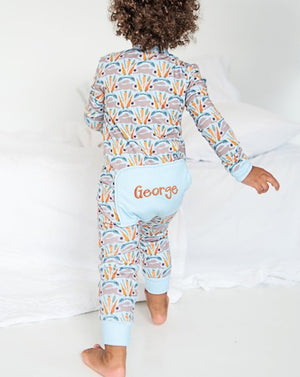 Spring Bunnies Blue Pima Cotton Zip Up Pajamas-FINAL SALE