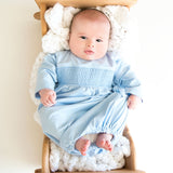 Smocked Baby Gown In Pale Blue Knit