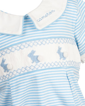 Bunnies Smocked Striped Knit Bubble- FINAL SALE