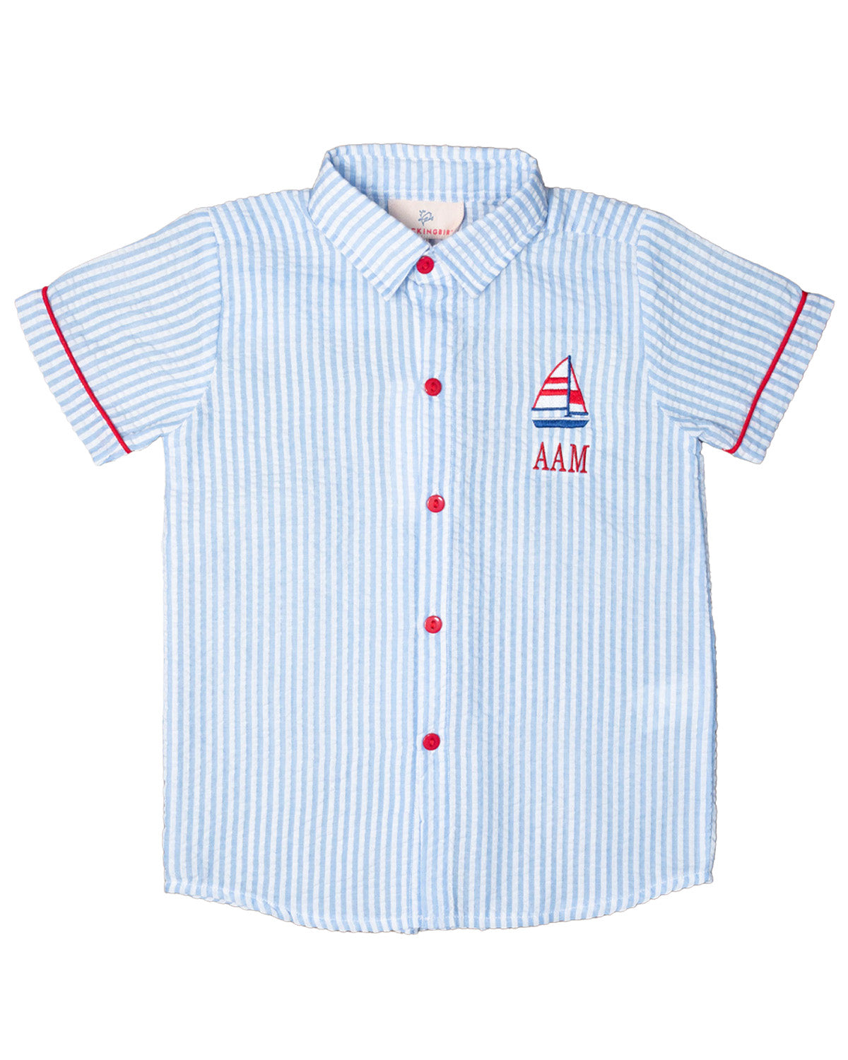 Sailboat Embroidered Blue Seersucker Shirt-FINAL SALE