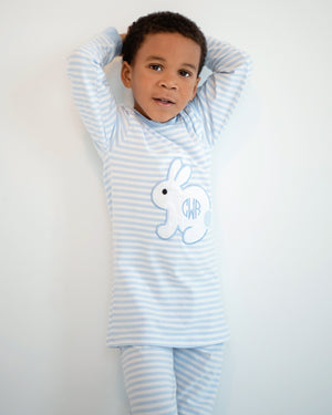 Bunny Applique Blue Striped Loungewear-FINAL SALE