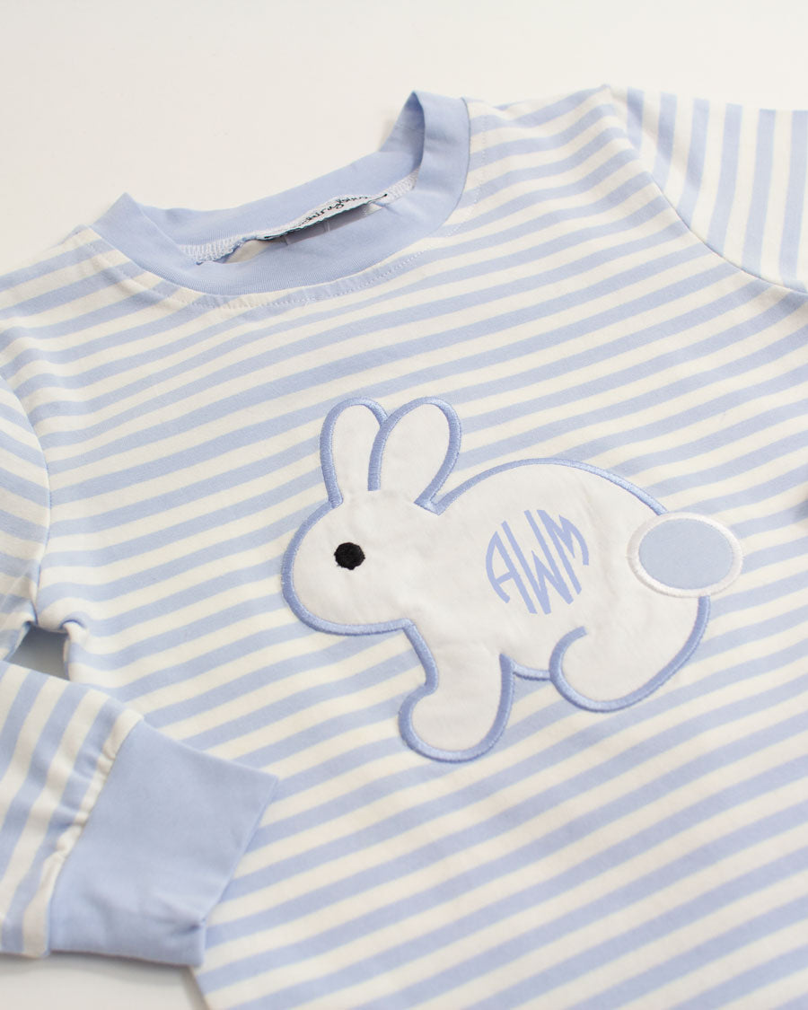 Bunny Applique Blue Striped Loungewear-FINAL SALE