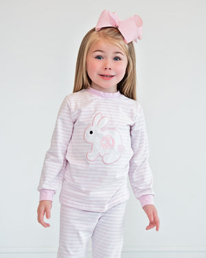 Bunny Applique Pink Striped Loungewear-FINAL SALE