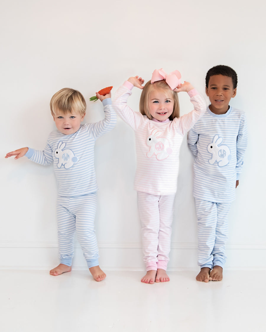 Bunny Applique Pink Striped Loungewear-FINAL SALE