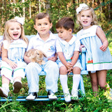 Bunny And Carrots Blue Seersucker Dress