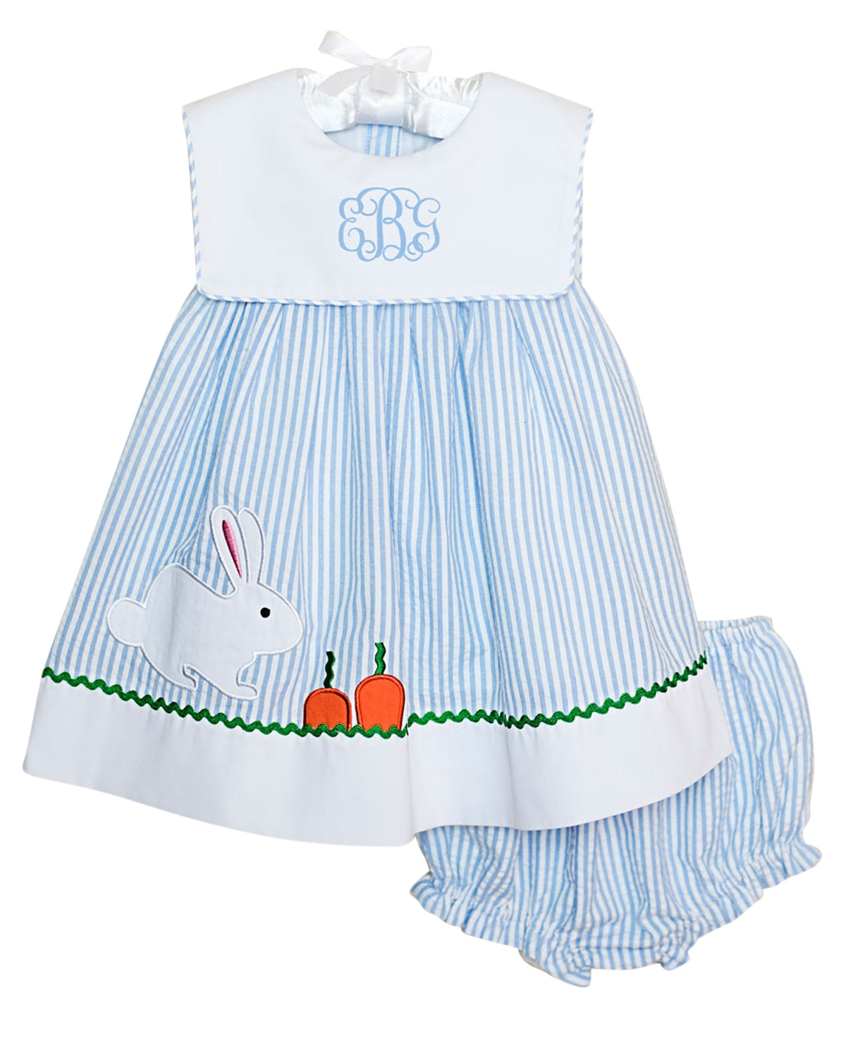 Bunny and Carrots Blue Seersucker Bloomer Set