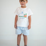 Bunny and Carrots Applique Blue Seersucker Shorts Set