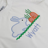 Bunny and Carrots Applique Blue Seersucker Shorts Set