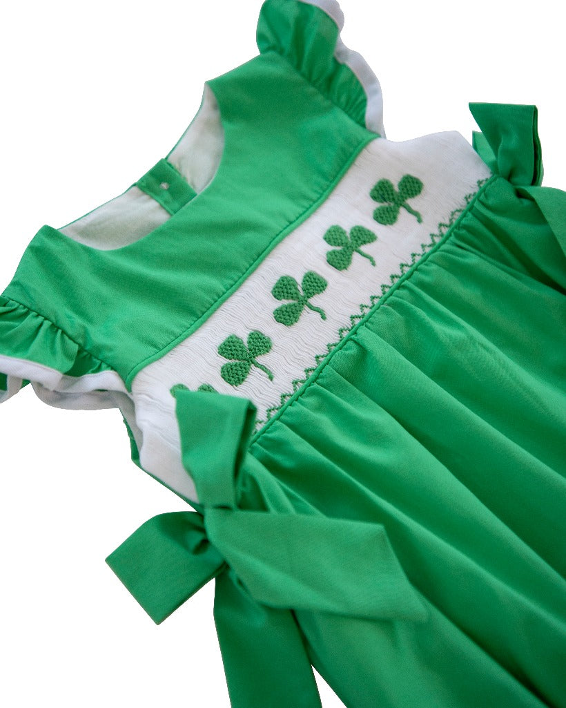 Shamrocks Smocked Green Knit Bubble