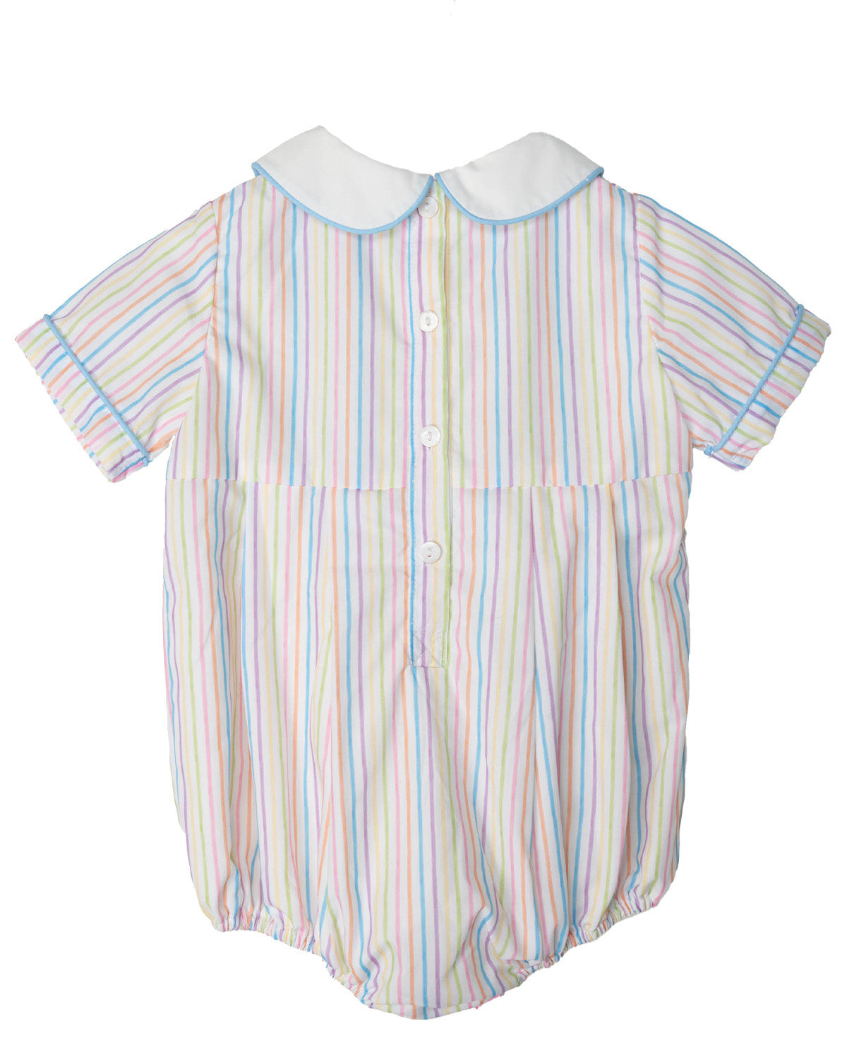 Bunnies Smocked Colorful Stripes Bubble In Blue-FINAL SALE