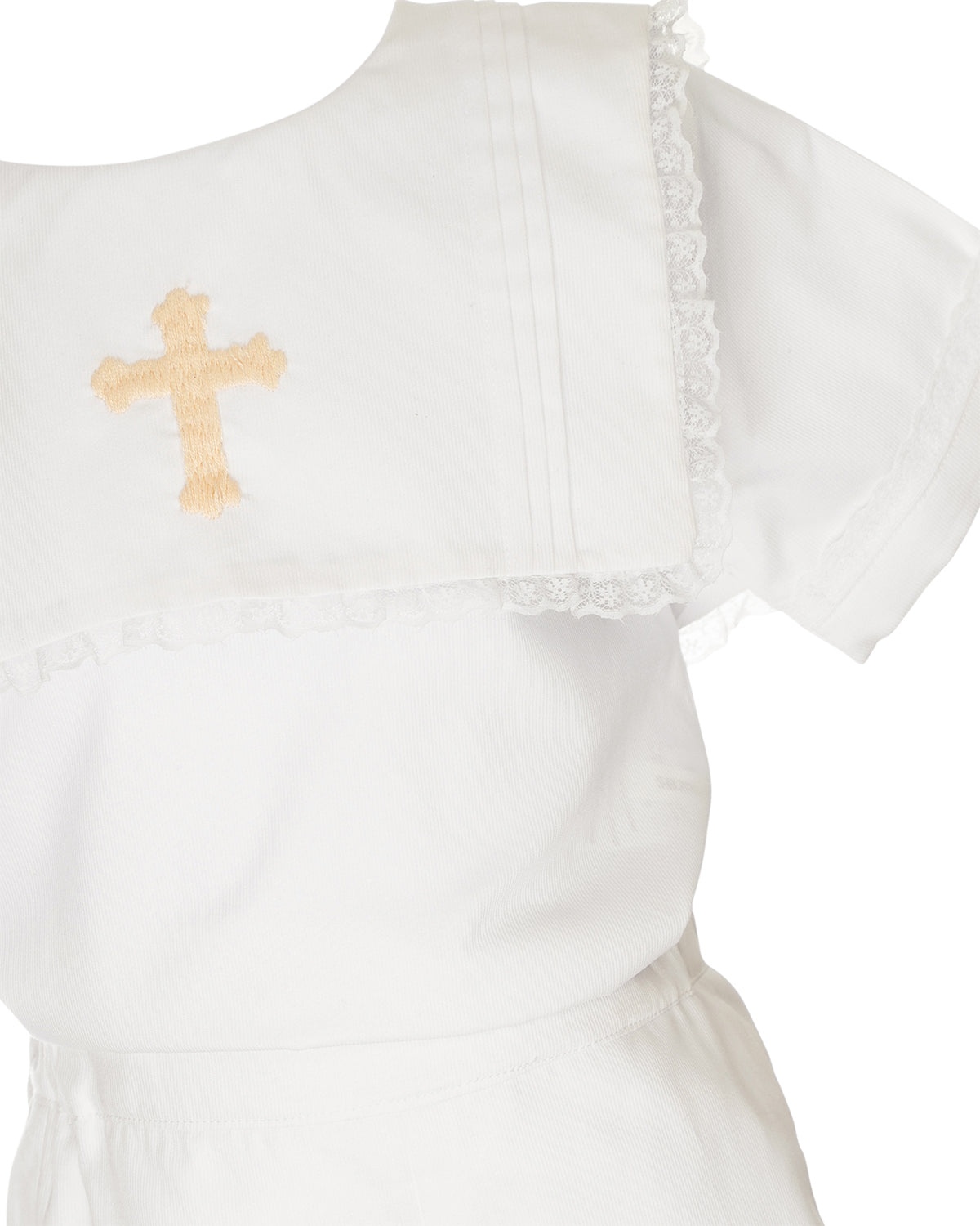 Cross Hand Embroidered Shorts Set with Bib Collar