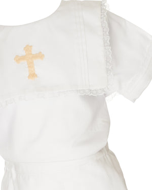 Cross Hand Embroidered Shorts Set with Bib Collar