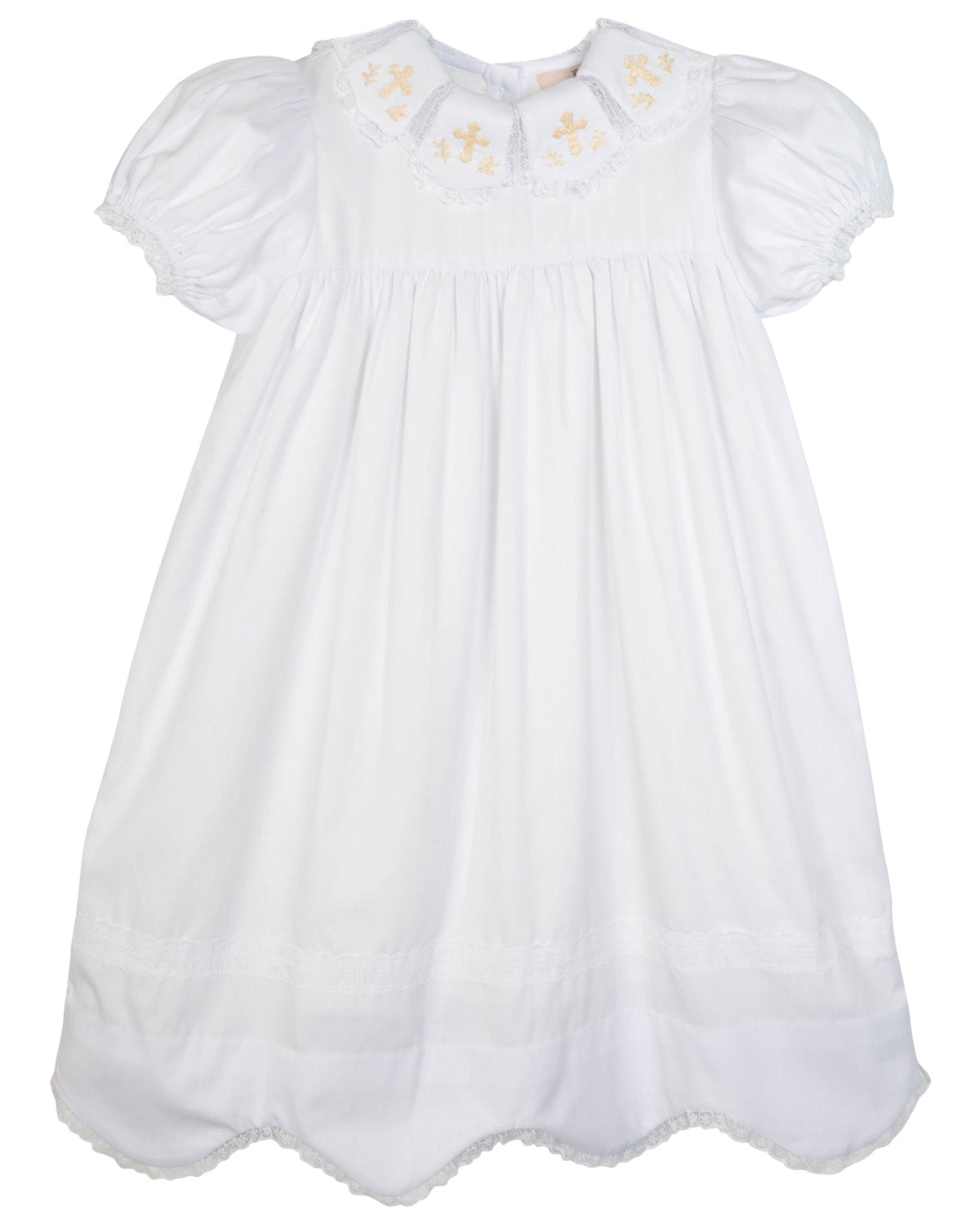 Cross Hand Embroidered Dress with Lace Collar