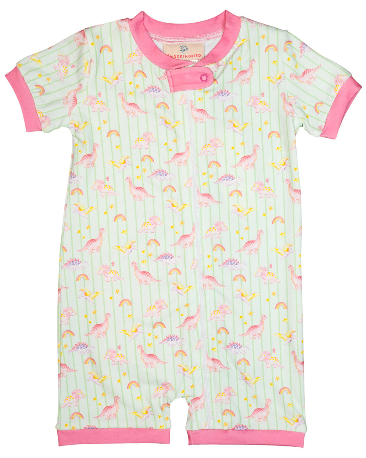 Dinomite Dinosaurs Short Sleeve Zip Up Pajamas with Pink Trim-FINAL SALE