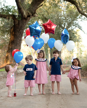 Red Windowpane Shorts Set with Navy Shirt