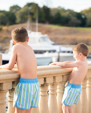 Blue and Green Striped Swim Trunks-FINAL SALE