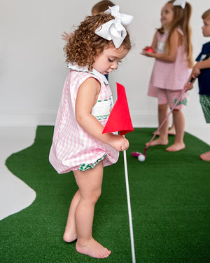 Golf Smocked Pink Checked Bubble with Bow Detail