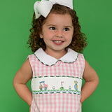 Golf Smocked Pink Checked Bubble with Bow Detail