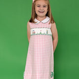 Golf Smocked Pink Checked Dress with Bow Detail
