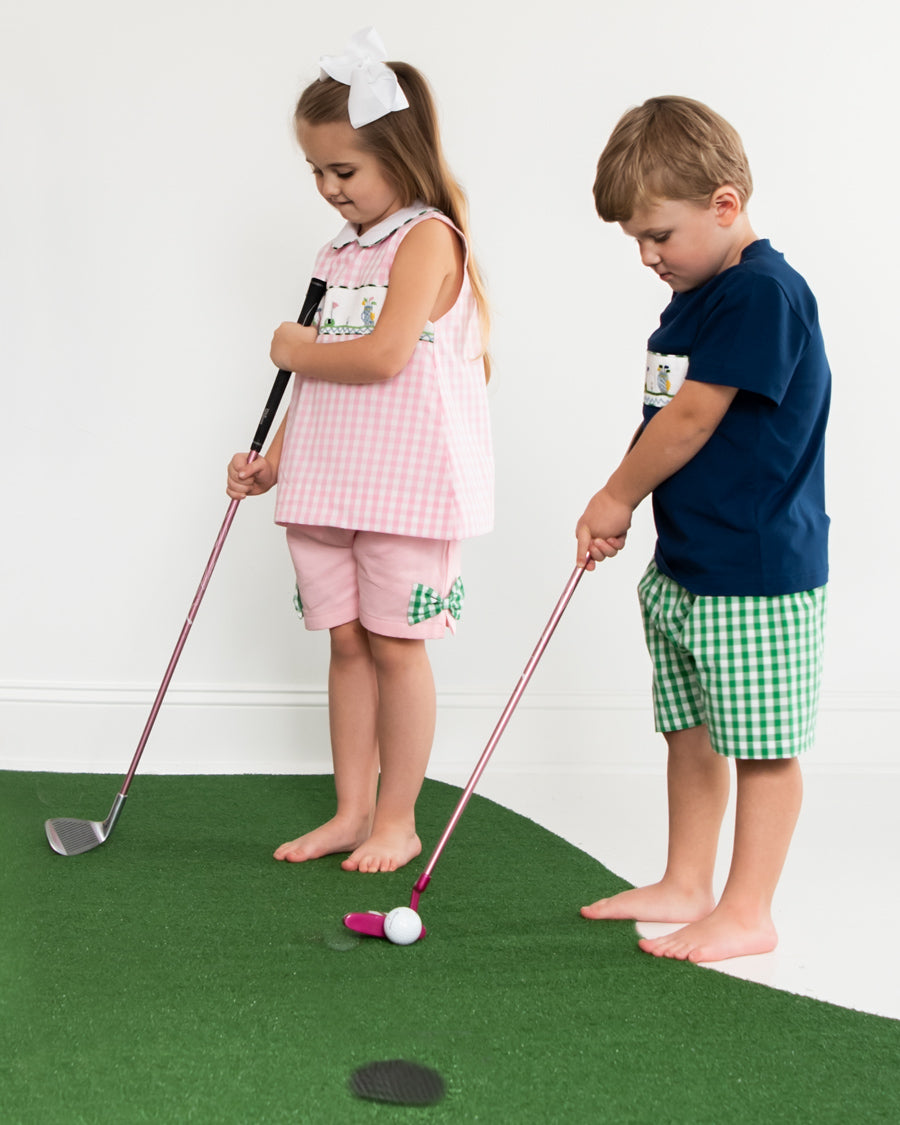 Golf Smocked Green Checked Shorts Set