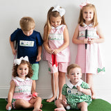 Golf Smocked Pink Checked Dress with Bow Detail