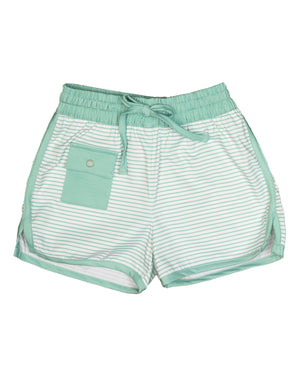 Green Stripes Vintage Hem Swim Trunks-FINAL SALE