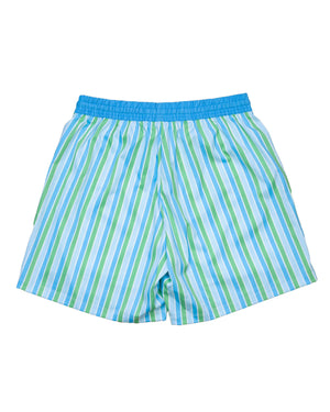 Men's Blue and Green Striped Swim Trunks-FINAL SALE