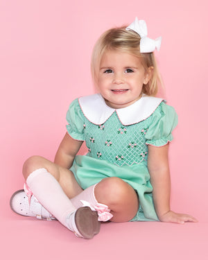 Mint Green Rosette Smocked Bishop Bubble